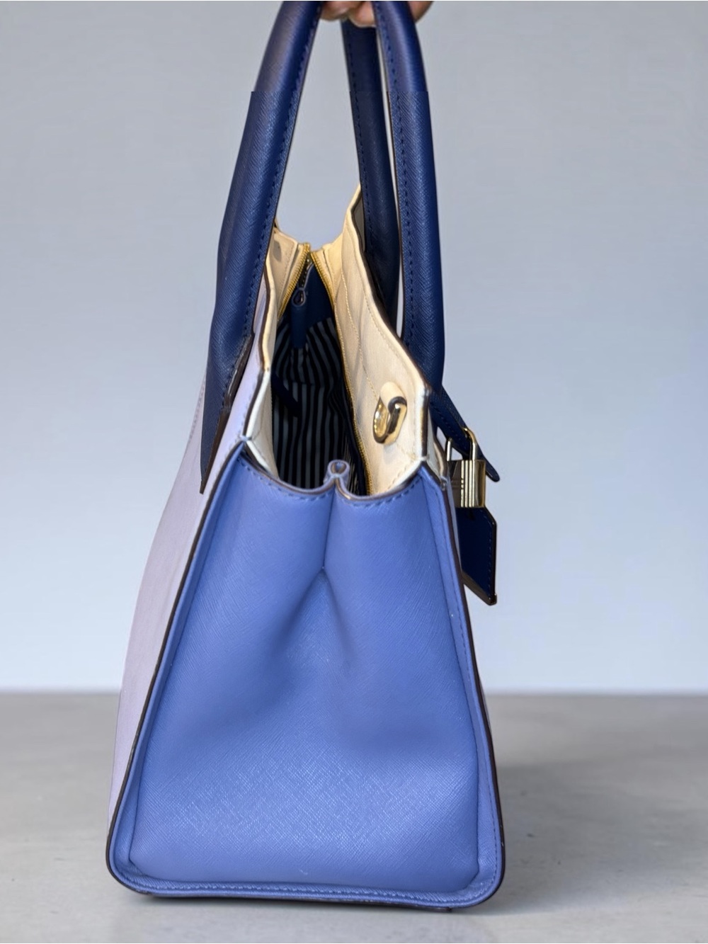 kate spade Lavender, Cream & Navy Saffiano Leather Satchel - Picture 4 of 8